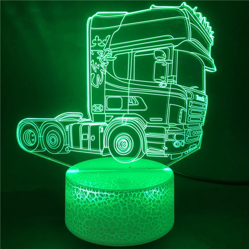 Truck Head 3D Illusion Lamp  Acrylic Led Night Light Bedroom Decoration Nightlight 16 Color Control Remote Gift Kids Child