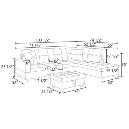 Hommoo Canapé sectionnel convertible en forme de L pour petit salon, blanc (sans pouf)