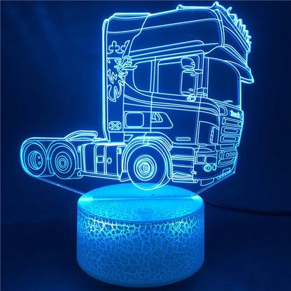 Truck Head 3D Illusion Lamp  Acrylic Led Night Light Bedroom Decoration Nightlight 16 Color Control Remote Gift Kids Child