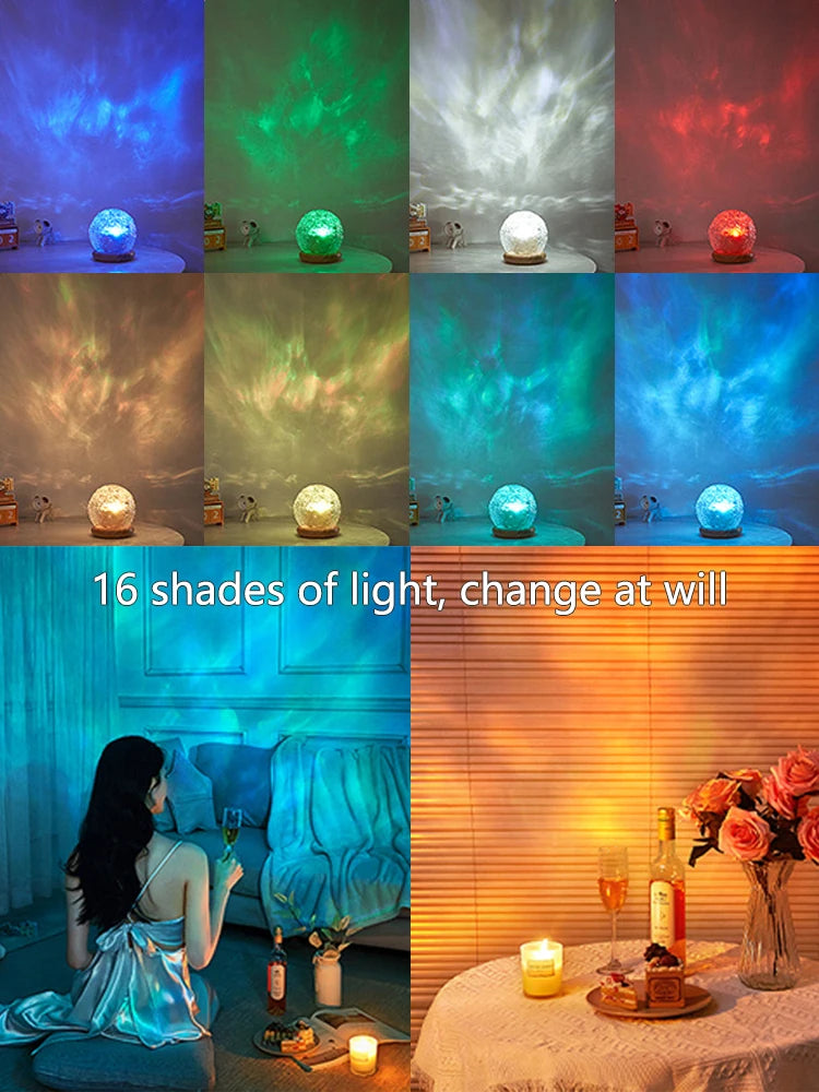 New Water Ripple Projector Night Light Crystal Mood Lamp Decoration Home Houses Bedroom Aesthetic Christmas Gift Sunset Lights