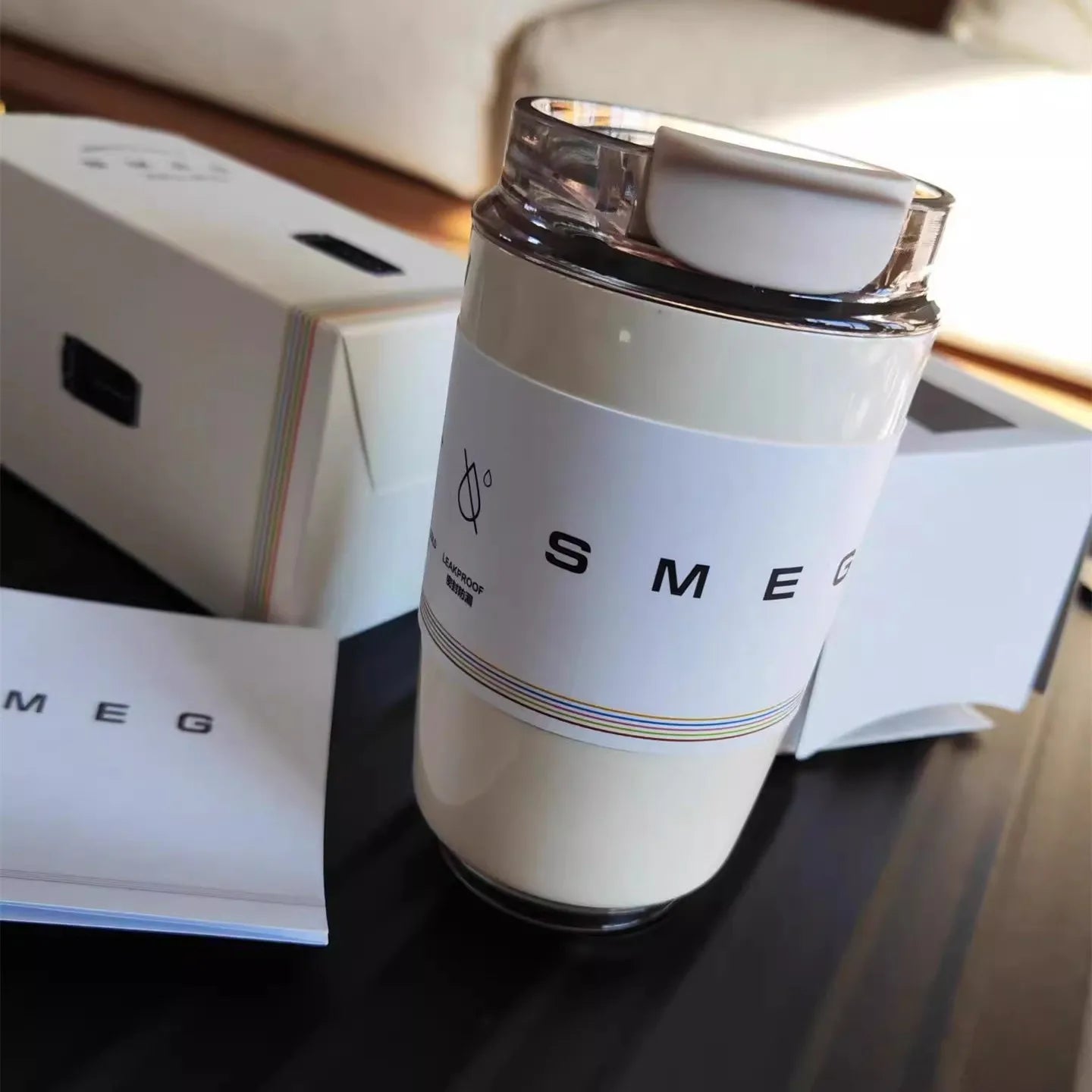 Original SMEG 320ML Milk White Beverage Cup Travel Portable Drinking Cup Stainless Steel Vacuum Leak proof Coffee Thermos