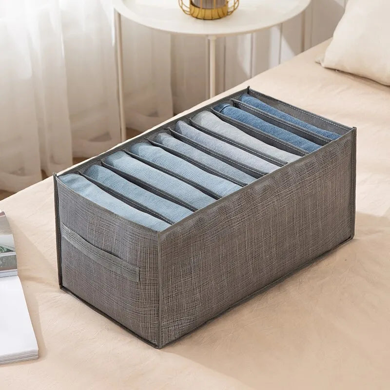 Caja de almacenamiento gris de 9 rejillas, no tejida, duradera, lavable, ahorro de espacio, disposición en capas, pantalones, ropa interior, armario, 1 ud.