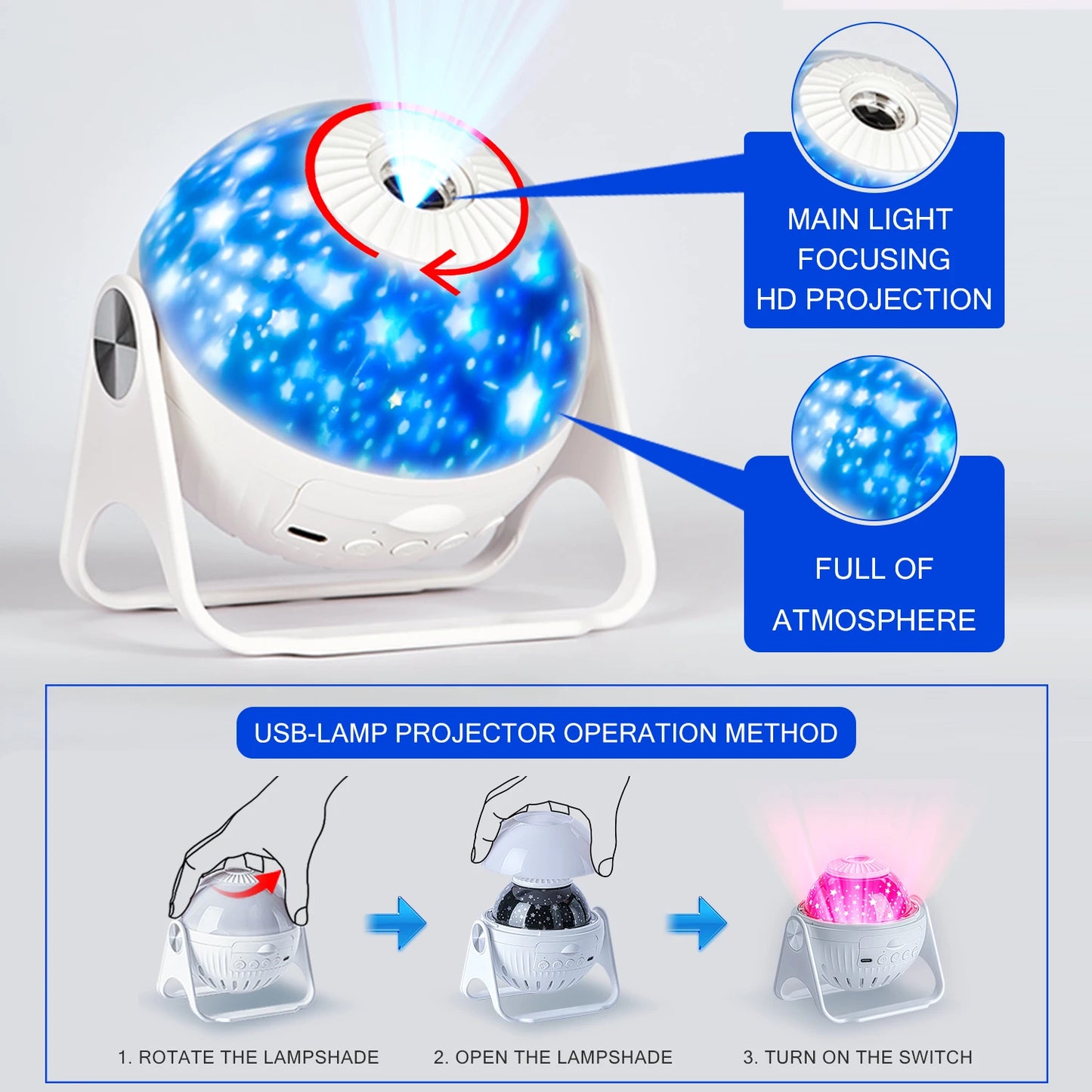 25 in 1 LED Star Night Lights Galaxy Projector Rotate Planetarium Starry Sky Projector Lamp Kids Bedroom Room Decor Nightlights