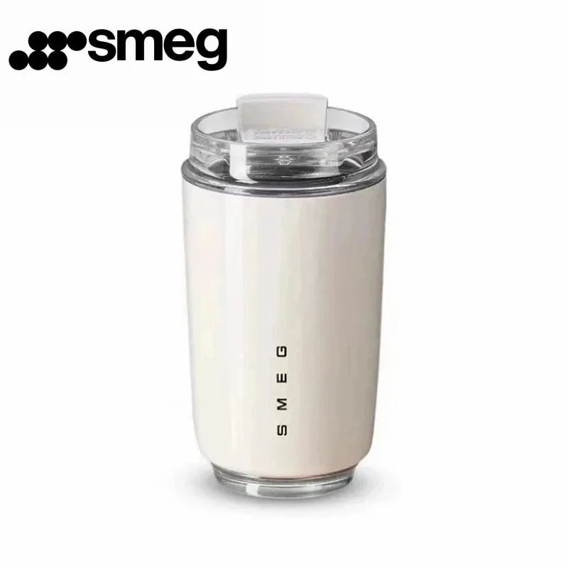 Taza de cristal térmica de acero inoxidable con aislamiento de café caliente Original SMEG, botella deportiva con compartimento para agua, termo blanco