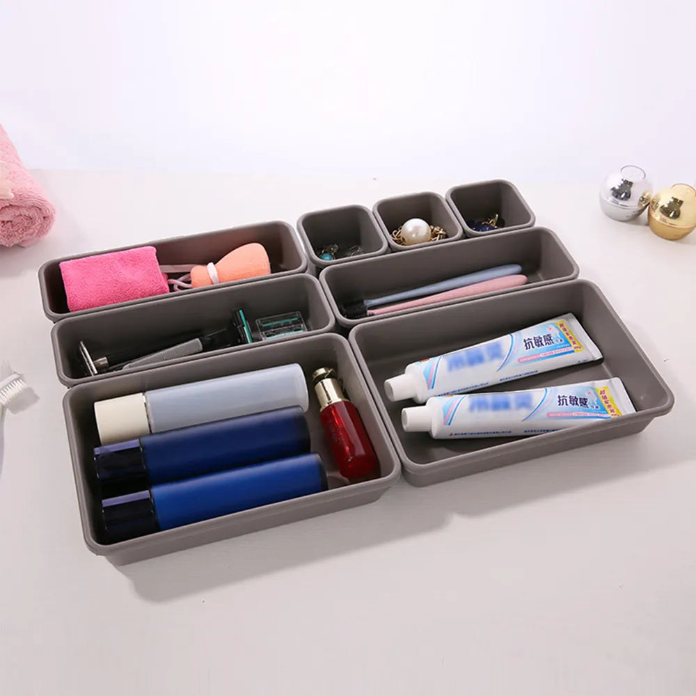 8 unids/set cajón ajustable caja organizadora bandejas maquillaje cosméticos artículos divisor titular cocina baño armario joyero