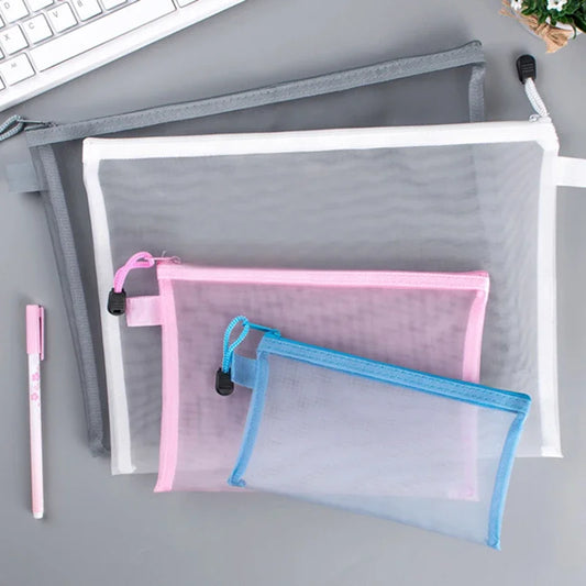 1Pcs A4/A5/A6 Mesh Zipper Pouch Clear Document Bag Book File Folders Stationery Pencil Case Storage Bags