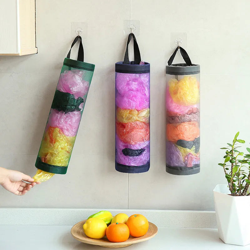 Bolsa de comestibles para cocina, soporte para el hogar, soporte para pared, dispensador de bolsas de plástico, almacenamiento colgante, bolsa de basura, organizador de basura