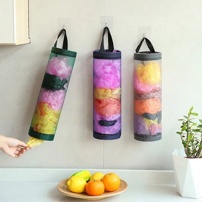 Kitchen Grocery Bag Home Holder Wall Mount Plastic Bag Holder Dispenser Hanging Storage Trash Garbage Bag Garbage Organizer