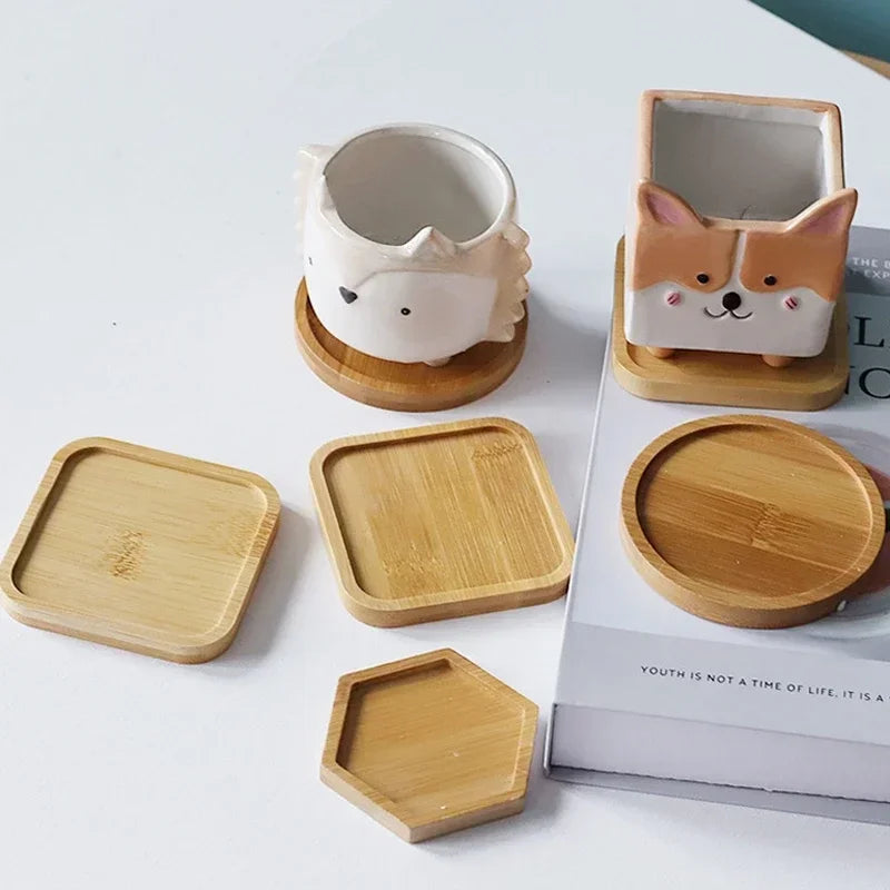 Multi Bamboo Tray Wood Saucer Flower Pot Tray Cup Pad Coaster Plate Kitchen Decorative Plate Creative Coaster Coffee Cup Mat