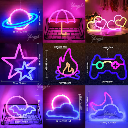 LED Bright Neon Light Night Gamepad Fire Moon Star Sign Modeling Lamp Room Wall Art Decoration Wholesale Xmas Birthday Wedding