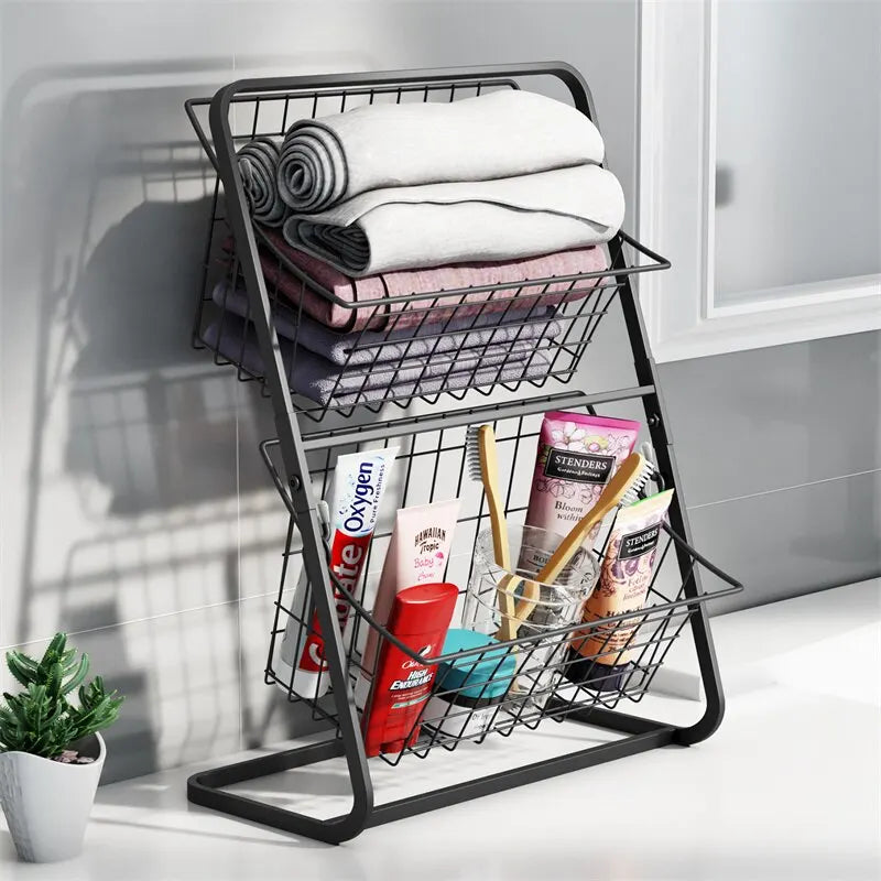 Estante organizador de cocina de doble capa, soporte para condimentos, verduras y frutas, montaje de baño, soporte extraíble para cosméticos, estante de almacenamiento