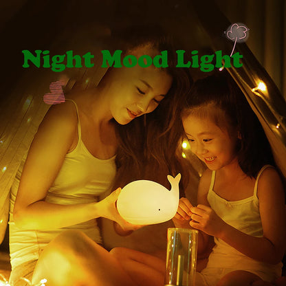 LED veilleuses dessin animé baleine forme Silicone tapotement lampe USB charge atmosphère lampes chevet décor pour enfants bébé cadeaux