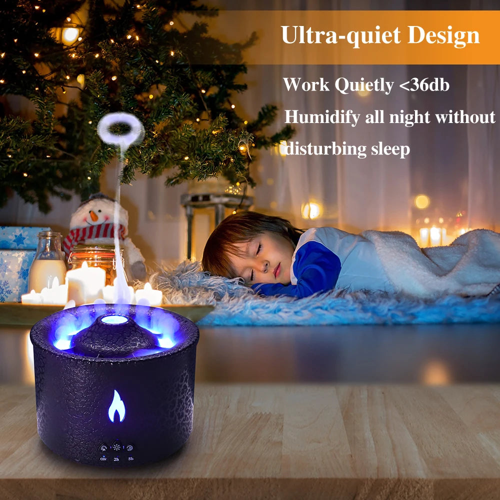 Humidificador de aire con llama de fuego de volcán, difusor de Aroma de aceite esencial con Control remoto, medusas para fragancia casera, niebla, Mak para fumar