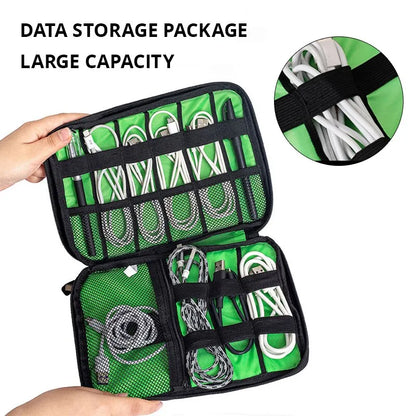 Bolsa de almacenamiento negra y verde, organizador de accesorios electrónicos, cargador de Cable de datos USB portátil, organizador impermeable de viaje, 1 ud.