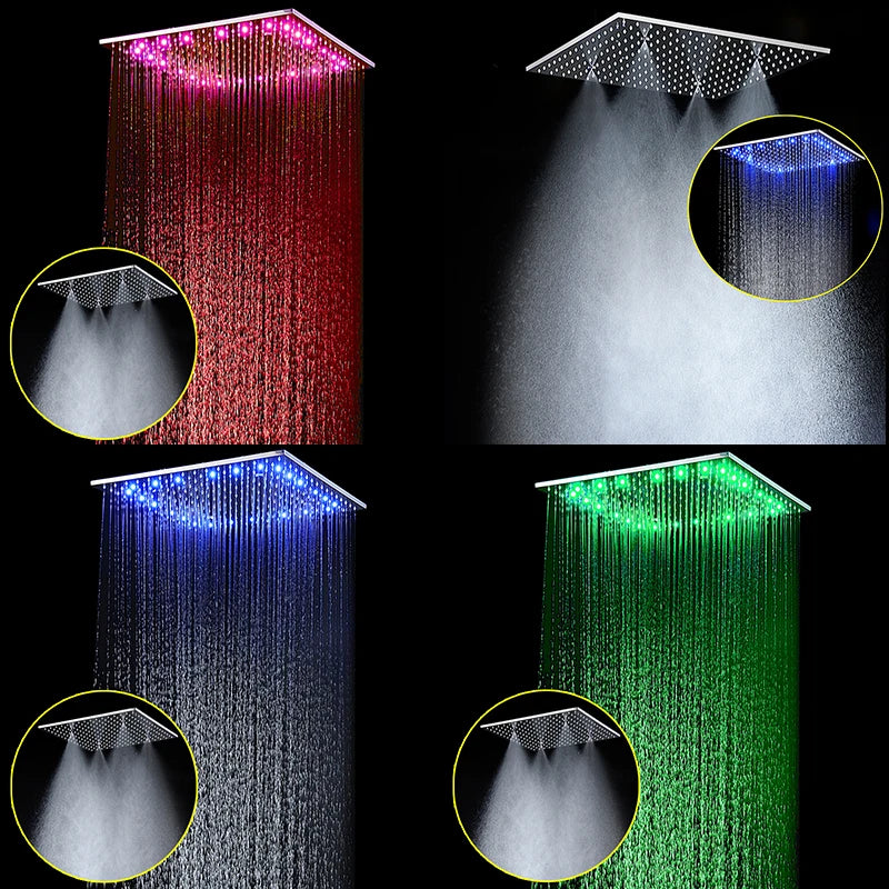 Panneau de pomme de douche de Massage noir de haute qualité 16/20 pouces, ensemble de robinets de douche LED, système de mélangeur de Valve thermostatique