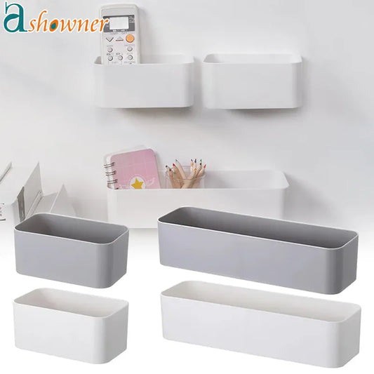 Wall Mounted Cosmetic Storage Box Bathroom Storage Rack Shelf Adhesive Storage Case Remote Control Holder Phone Holder Organizer