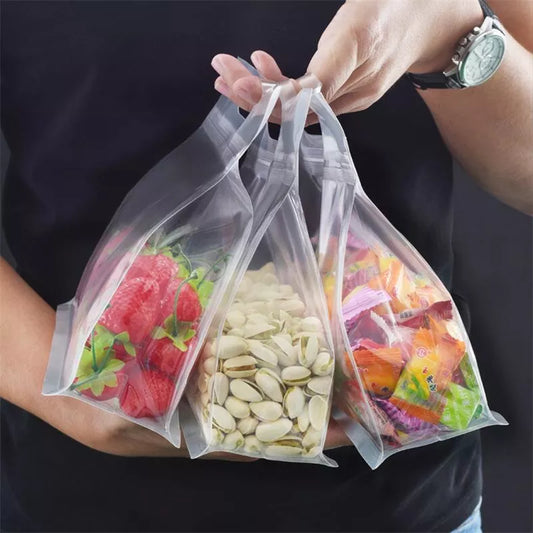 Bolsa de comida PEVA reutilizable, bolsa de almacenamiento de alimentos de pie para congelador, bolsa de silicona, organizador de cocina superior a prueba de fugas, bolsas cerradas frescas sin BPA