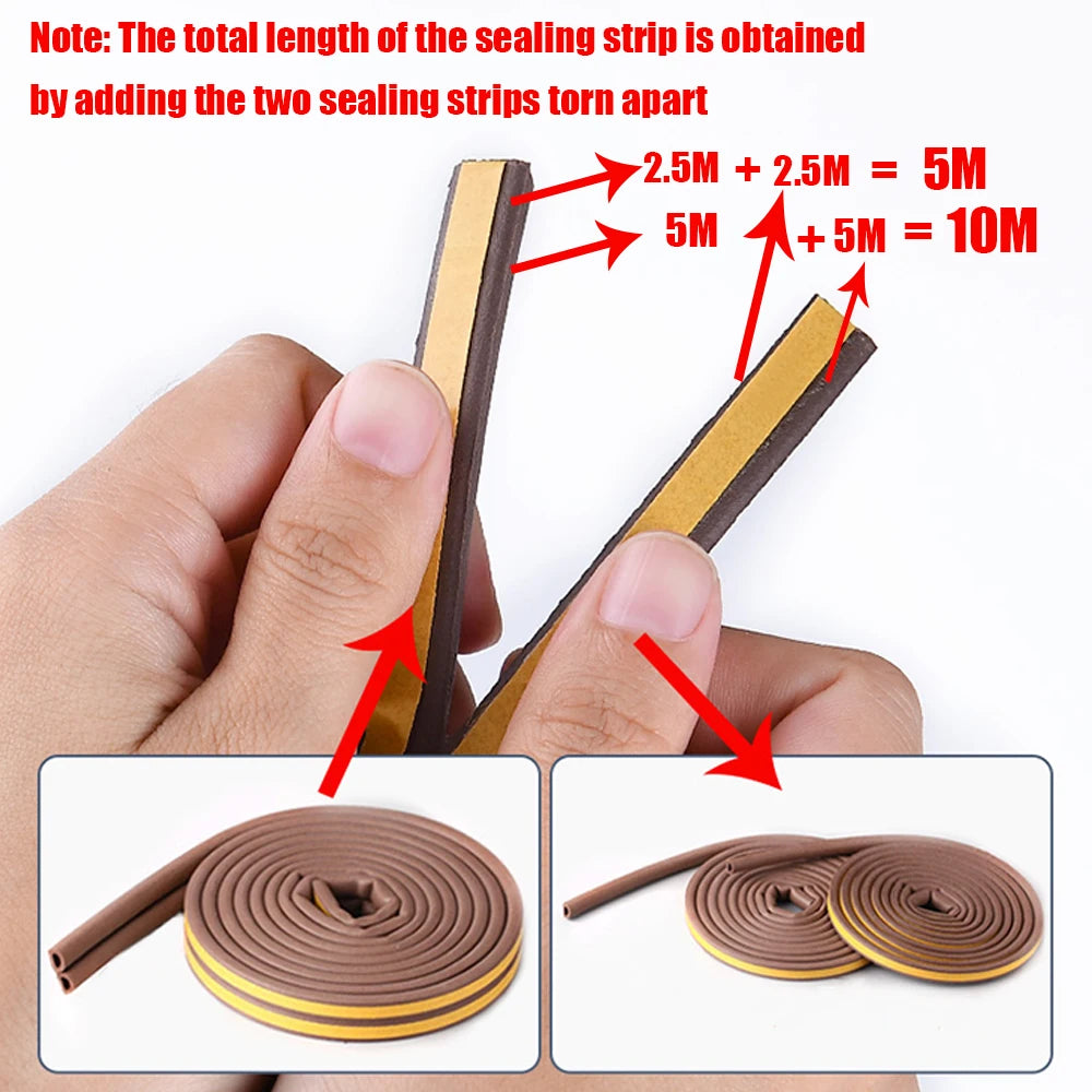 Bande d'étanchéité en mousse acoustique auto-adhésive, 5M/10M, bande d'étanchéité pour porte et fenêtre, bande d'isolation en caoutchouc coupe-vent