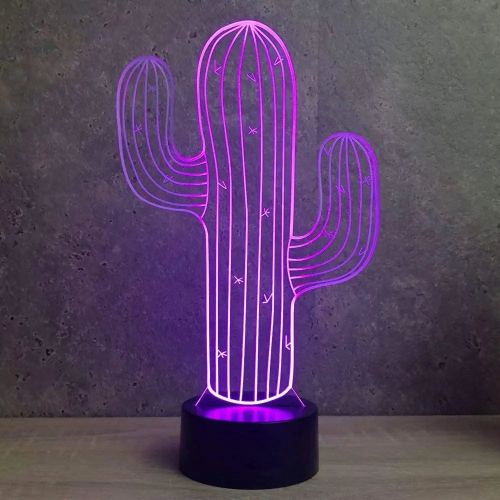 Nighdn 3D Cactus Flower Night Light Lamp Illusion Led 7 Color Changing Touch Remote Control Table Desk Decoration Lamps Gifts