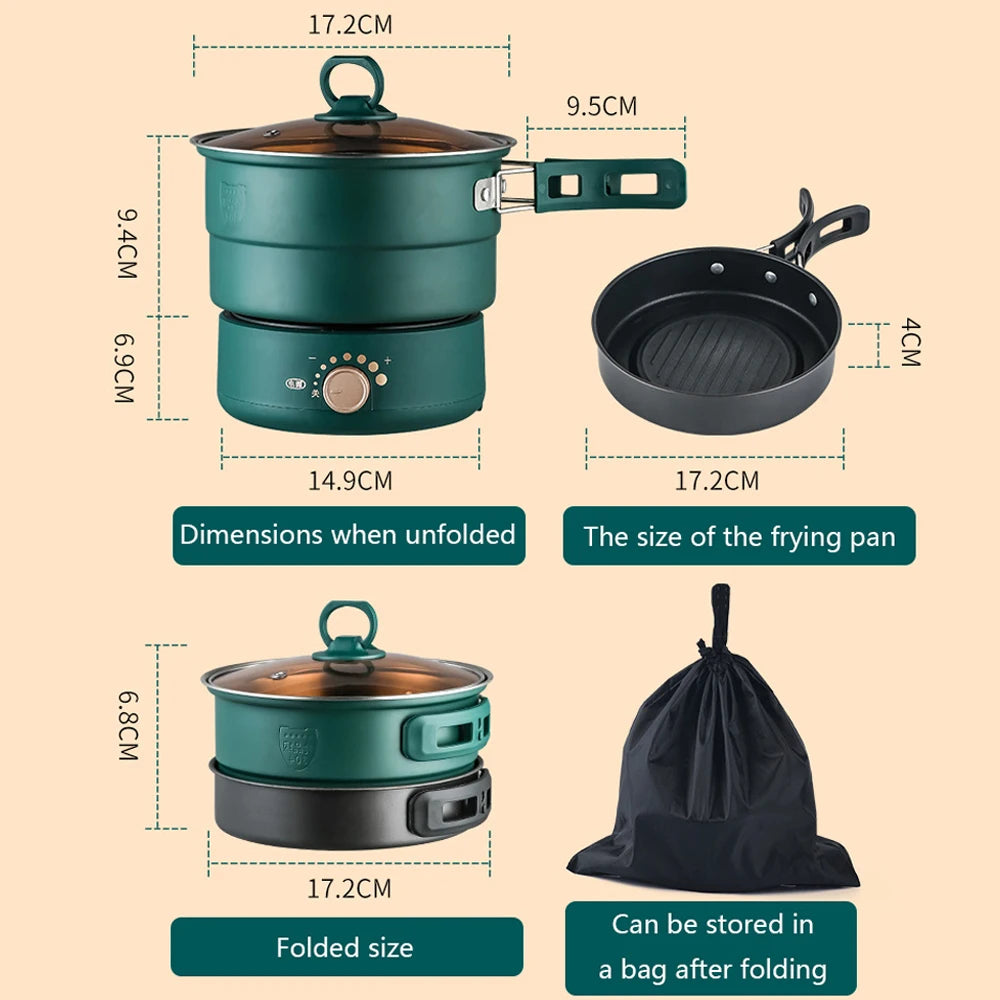 110V/220V Electric Split Cooking Pot Foldable Multicooker Frying Pan Hotpot Steamer Rice Cooker Soup Maker Water Boiler Travel