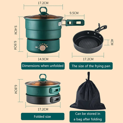 Marmite électrique fendue 110V/220V, multicuiseur pliable, poêle à frire, cuiseur à vapeur, cuiseur à riz, machine à soupe, chaudière à eau de voyage