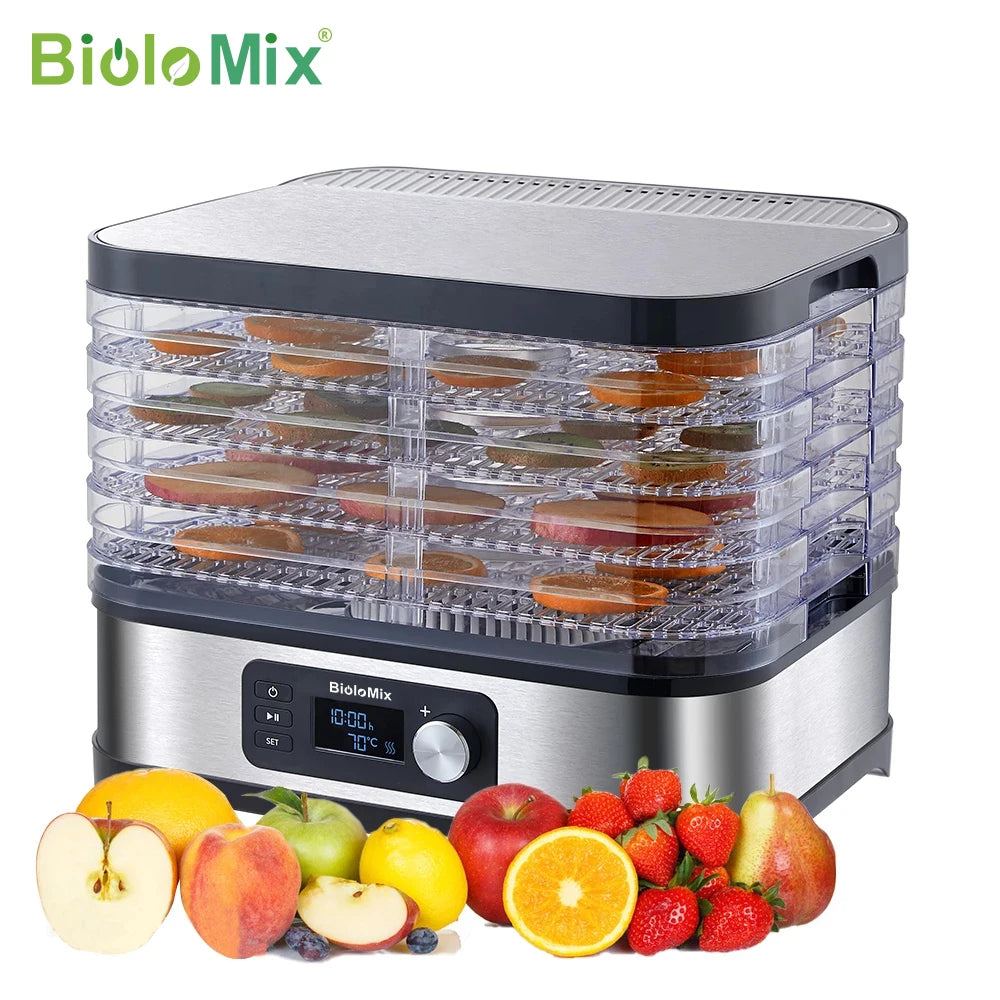 BioloMix BPA FREE 5 Trays Food Dryer Dehydrator with Digital Timer and Temperature Control for Fruit Vegetable Meat Beef Jerky