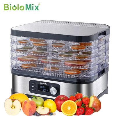 BioloMix Déshydrateur alimentaire à 5 plateaux sans BPA avec minuterie numérique et contrôle de la température pour fruits, légumes, viande, bœuf séché