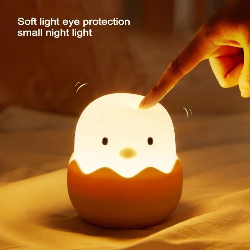 Lampe Led tactile en Silicone souple pour enfants, Rechargeable par USB, décoration de chambre à coucher, cadeau, coquille d'œuf, poussin, lampe de chevet pour bébé