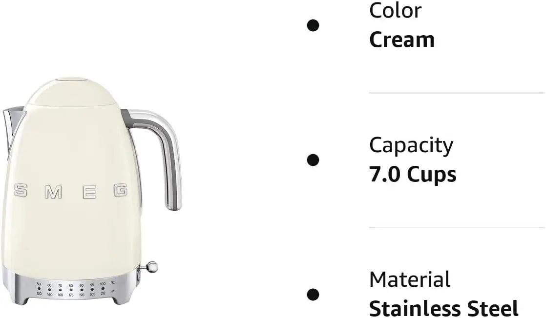 Smeg Cream Stainless Steel 50's Retro Variable Temperature Kettle