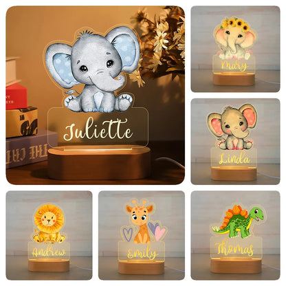 Veilleuse personnalisée en forme d'animal pour enfants, lampe en acrylique avec nom personnalisé, pour chambre d'enfant, décoration de la maison, cadeau d'anniversaire et de noël