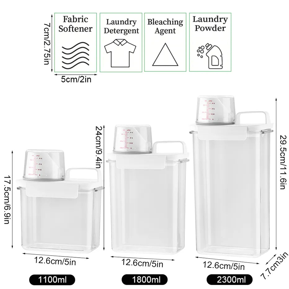 1100/1800/2300Ml Refillable Laundry Detergent Dispenser Empty Tank for Powder Softener Bleach Storage Container with Labels