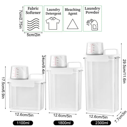 Distributeur de détergent à lessive rechargeable de 1100/1800/2300Ml, réservoir vide pour adoucisseur de poudre, conteneur de stockage de blanchiment avec étiquettes