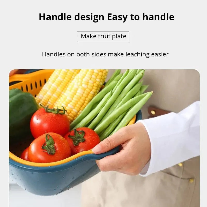 6-piece Set Double Layered Household Vegetable Washing Basket Kitchen Drain Basket Multifunctional Plastic Fruit Basin