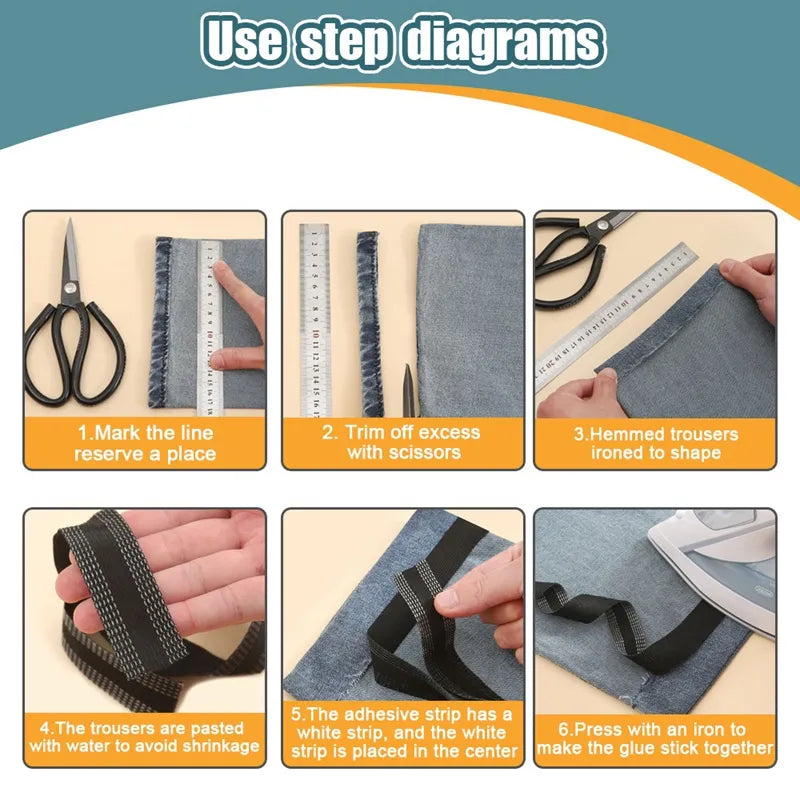 Pants Edge Shorten Self-Adhesive Tape for Trousers Legs Edge Shortening Tape Paste Hem Iron on Pants Jeans Clothes Length Adjust