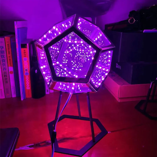 Lámpara LED de arte espacial con geometría de fantasía, dodecaedro infinito, luz artística en Color, carga USB, regalos de Navidad, decoraciones, luz nocturna