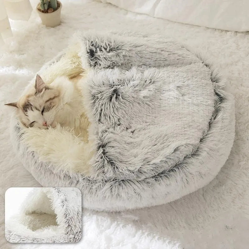 Cama suave de felpa para mascotas con funda, cama redonda para gatos, colchón para mascotas, gato cálido, perro, nido para dormir 2 en 1, cueva para perros pequeños