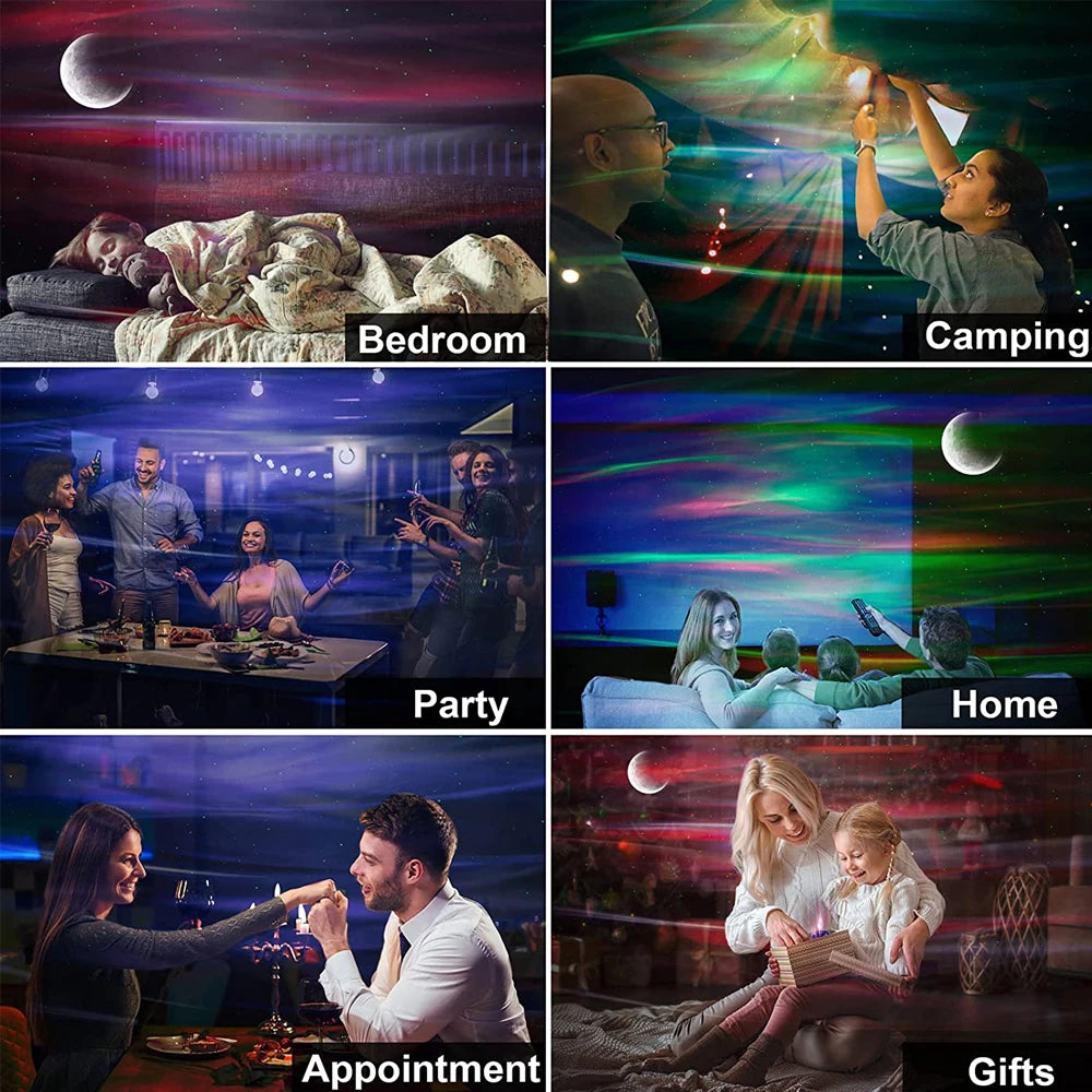 Proyector de luz Aurora Star con luces nocturnas Moon Galaxy con Control remoto, regalo para niños, lámpara de cielo, lámparas de proyección Bluetooth