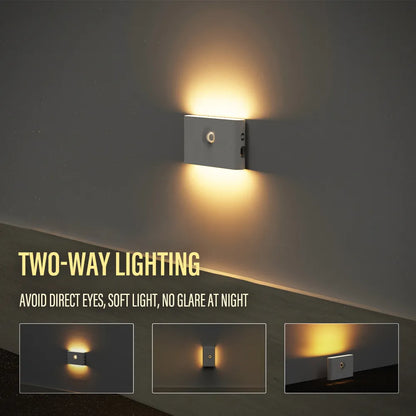 Luz LED nocturna de inducción, carga USB inalámbrica, luz de pared con detección de movimiento humano, dormitorio, pasillo, gabinete, luz nocturna para baño