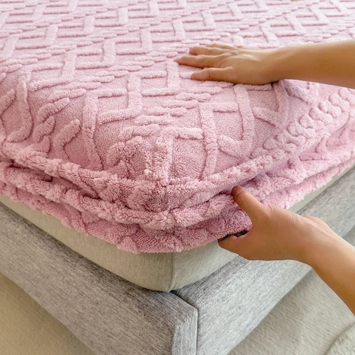 Bonenjoy Plush Bed Sheet for Winter Warm Bed Cover Queen/King Size Coral Fleece Thick Fitted Bed Sheet drap housse 180x200cm