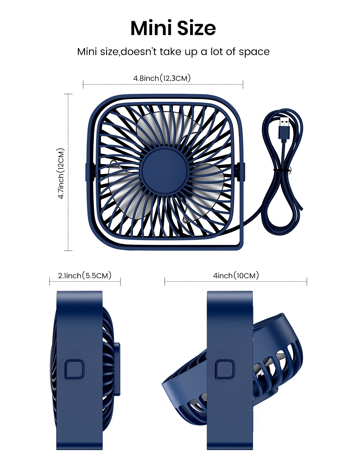 TOPK Ventilador de escritorio USB, flujo de aire fuerte y funcionamiento silencioso, mini ventilador de mesa de viento de tres velocidades, cabezal giratorio de 360° para el dormitorio de la oficina en casa