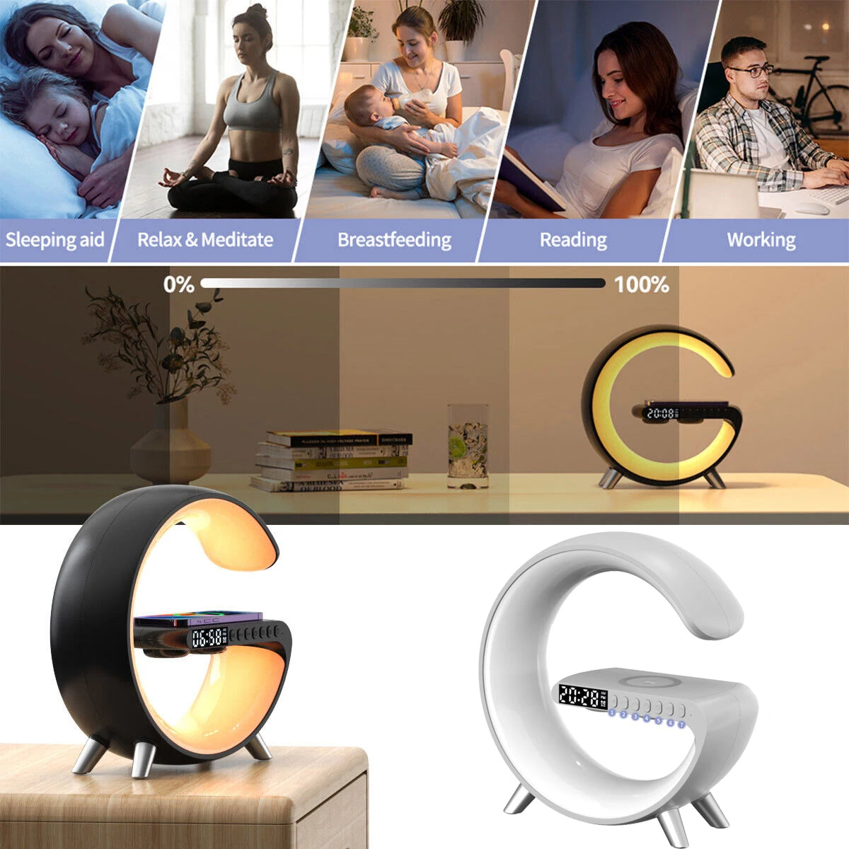 Lampe LED intelligente, haut-parleur Bluetooth, chargeur sans fil, lampe d'ambiance, contrôle par application, pour chambre à coucher, décoration de la maison, veilleuse, 2023