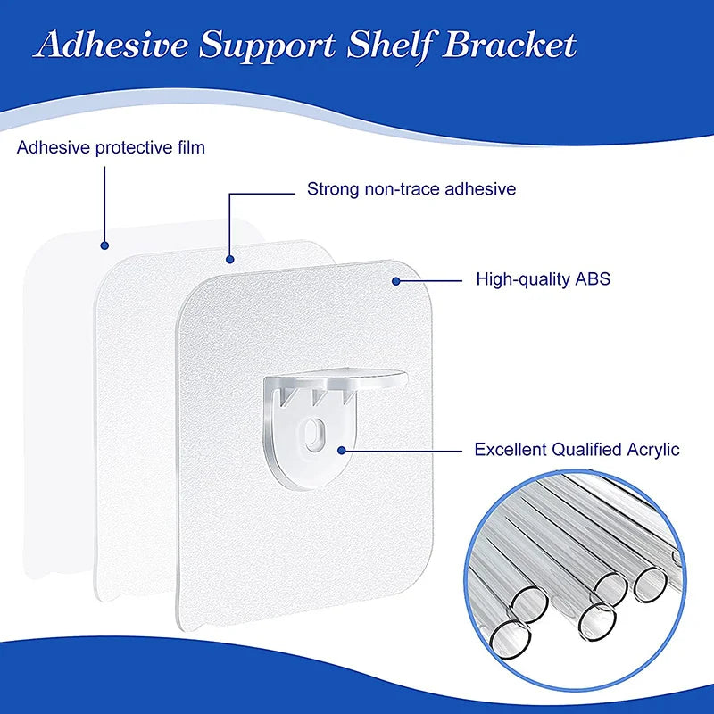 Support d'étagère adhésif Non perforé, couche de séparation forte pour garde-robe, crochet à pâte fixe, accessoires de cuisine à domicile 4/10 pièces