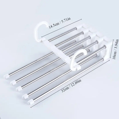 1pc Stainless Steel Retractable and Foldable Multifunctional Multi-layer Trousers Rack Wardrobe Storage