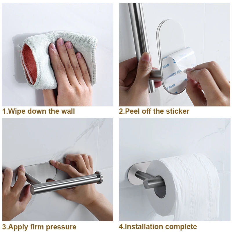 Porte-serviettes en papier adhésif en acier inoxydable, porte-rouleau de papier toilette, sans perforateur, cuisine, salle de bains, toilettes, support de rangement allongé