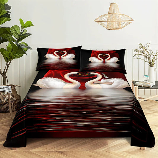 Gorgeous Swan Queen Sheet Set Kid's Flat Sheet Boys and Girls Bed Sheets and Pillowcases Bedroom Bed Sheet Set Bedding Set