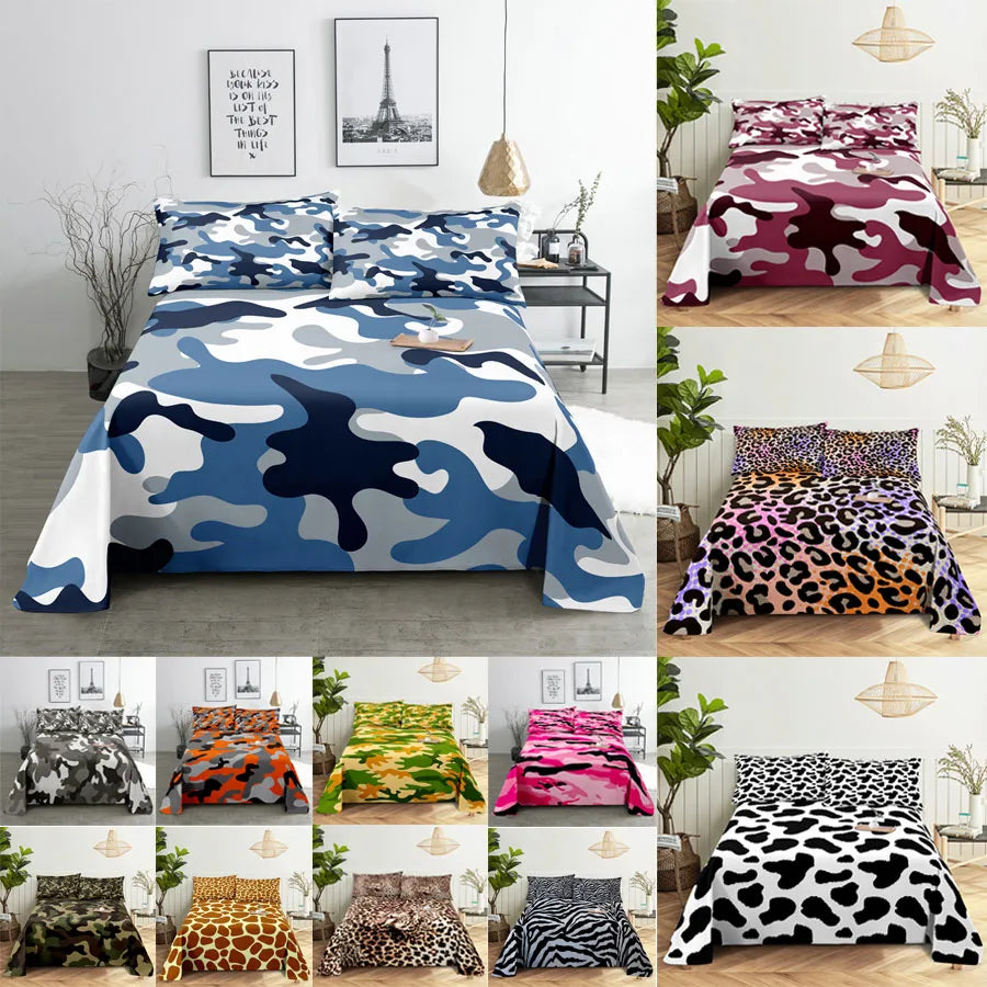 Camouflage Bed Sheet Set Bedding Linens Pillow Cases Queen King Double Size 220x240 Leopard for Bedroom Soft Twin Full Single