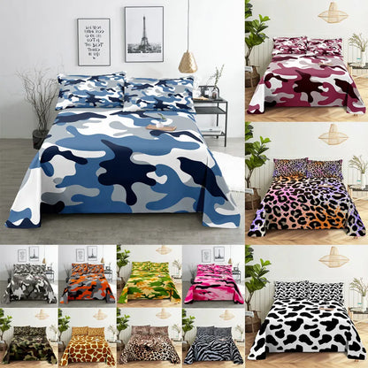 Camouflage Bed Sheet Set Bedding Linens Pillow Cases Queen King Double Size 220x240 Leopard for Bedroom Soft Twin Full Single