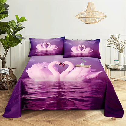 Gorgeous Swan Queen Sheet Set Kid's Flat Sheet Boys and Girls Bed Sheets and Pillowcases Bedroom Bed Sheet Set Bedding Set