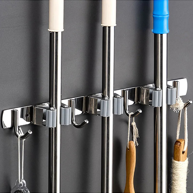 Wall Mount Mop Organizer Holder Broom Hook Stainless Steel Storage Hook Kitchen Bathroom Organization Accessories