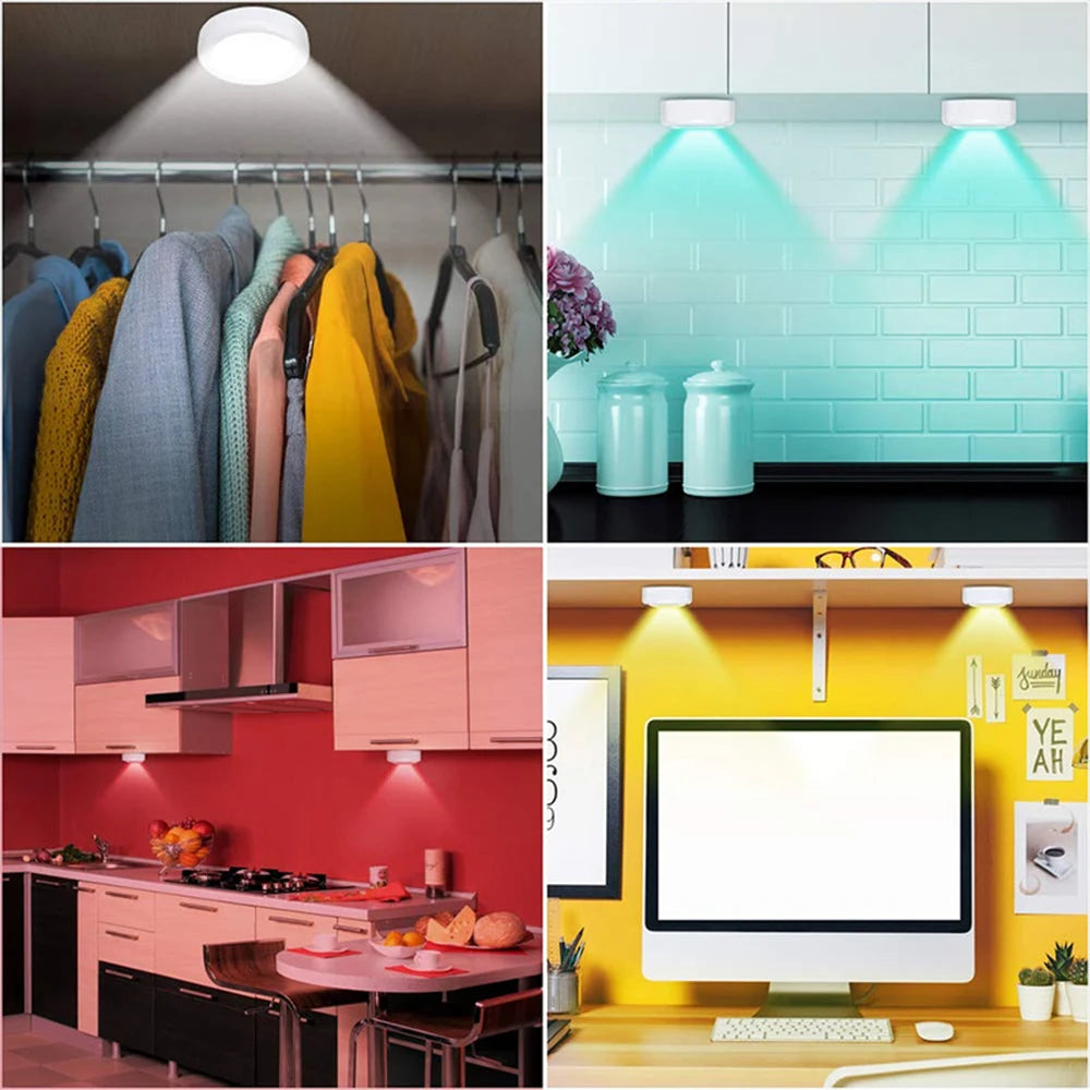 LED Night Light with Adhesive Sticker Battery Dimmable Multicolor Cabinet Bedroom Kitchen Bathroom Drawer Lamp Wall Lighting